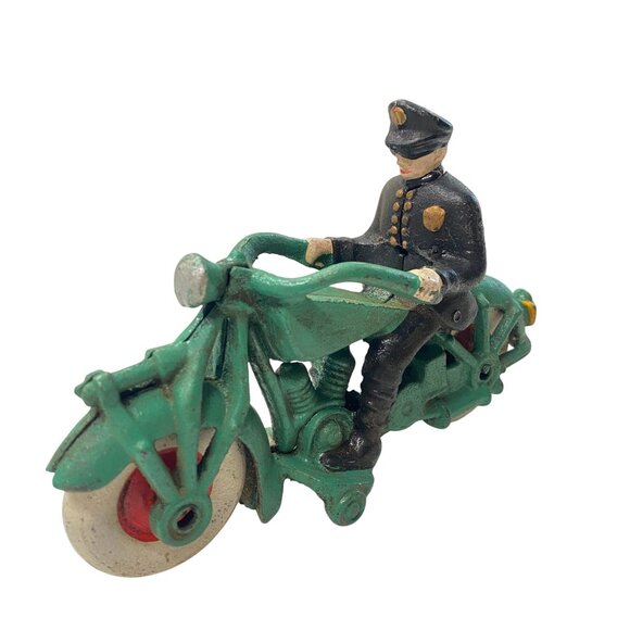 Vintage Hubley Cast Iron 7.5" Green Police Harley Champion Repro Display Toy - Picture 1 of 14